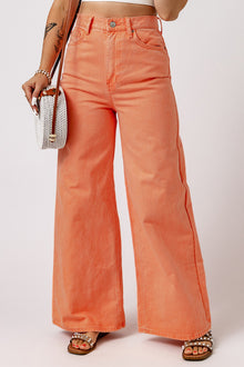  Orange Acid Wash Casual High Waist Wide Leg Jeans