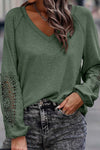 Gray V-Neck Embroidered Long Sleeve Top | Also Available in Green