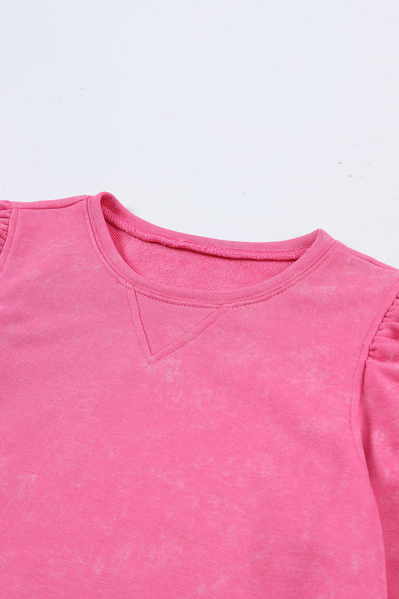 Pink Vintage Washed Puff Sleeve Sweatshirt | Also Available in Green