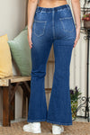 Dark Blue Elastic High Waist Flared Jeans