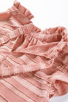 Coral Paradise Textured Striped Frill Neck Knot Ruffle Top