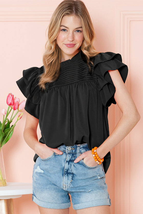 Rose Red Ruched Ruffle Blouse | Available in 3 Colors