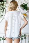 Apricot Swiss Dot Crochet Eyelet Back Button Detail Blouse | Available in 3 Colors