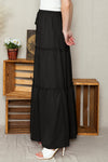 Black Casual Tiered Drawstring Elastic Waist Maxi Skirt