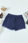 Black Drawstring Pocketed Frayed Hem Denim Shorts | Available in 3 Colors