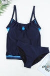 Dark Blue Patchwork Spaghetti Strap Tankini Set