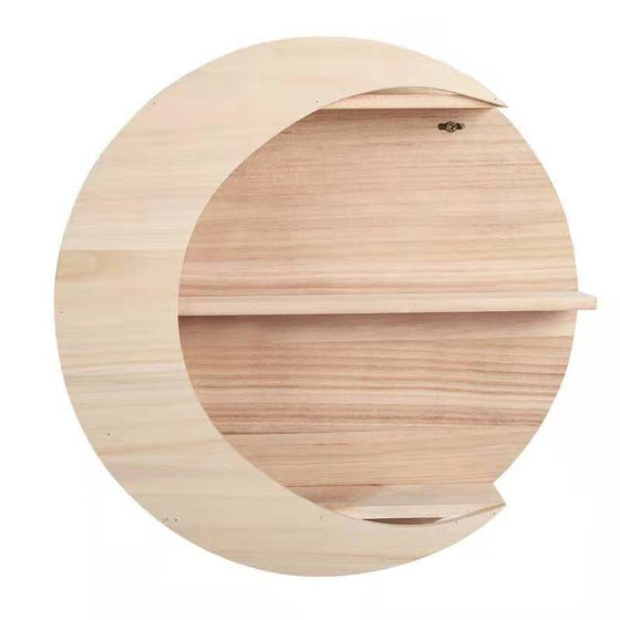 Crescent Moon Shaped Round Wooden Wall Shelf