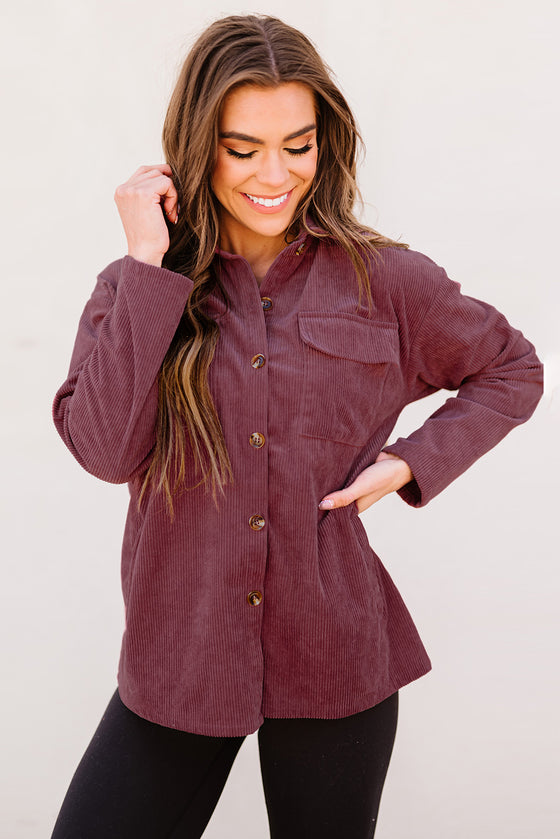 Beige Button Up Patch Pocket Corduroy Shacket | Available in 3 Colors