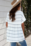 White Striped Print Casual Back Pleated Side Split Blouse | Available in 3 Colors