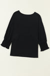 Black Plain Smocked 3/4 Sleeve Casual Loose T Shirt | Available in 3 Colors