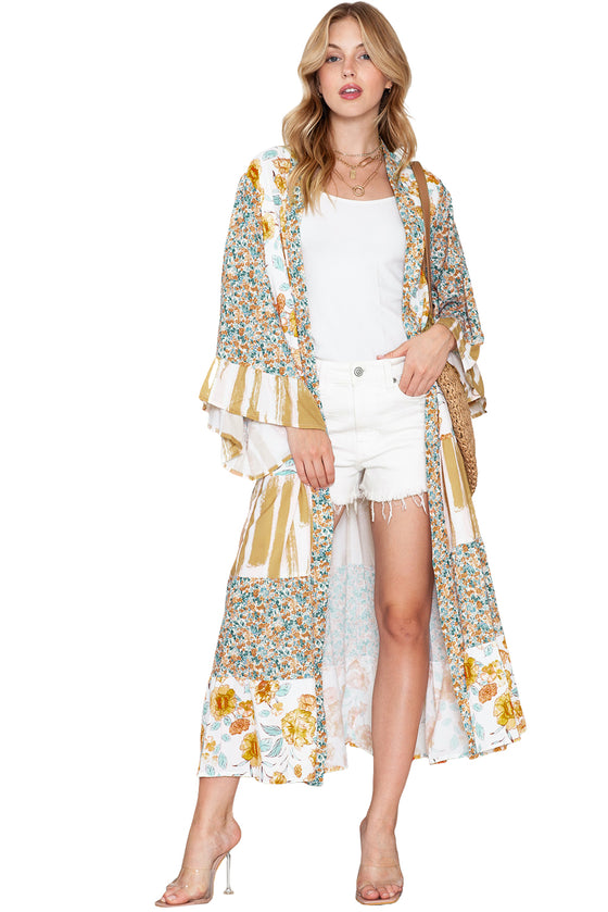 Floral Print Long Kimono