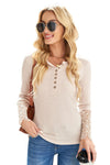 Beige Ribbed Lace Crochet Long Sleeve Shirt | Also Available in Black