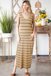 Black Stripe Print Open Back Sleeveless Maxi Dress With Slits