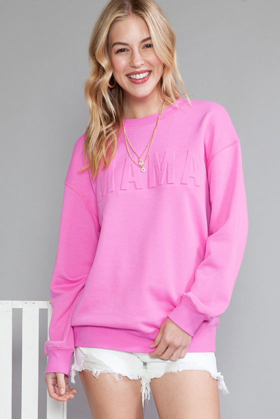 Dark Pink Casual Mama Letter Drop Shoulder Sweatshirt