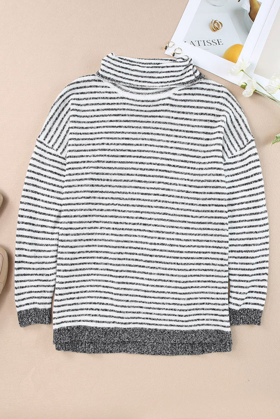 Gray Striped Turtleneck Oversized Sweater | Available in 4 Colors