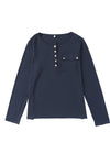 Dark Blue Casual Long Sleeve Snap Button Henley Top | Available in 2 Colors