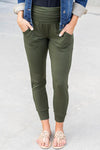 Green High Waist Pleated Casual Pocket Leggings | Available in 3 Colors