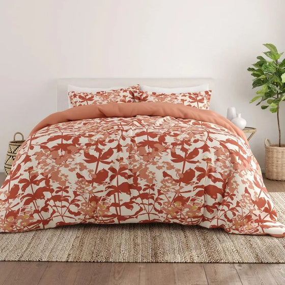 Burnt Orange Botanical Duvet Cover Set | Available in King and Queen Sizes