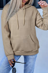 White Lattice Textured Kangaroo Pocket Drawstring Hoodie