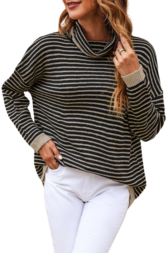 Gray Striped Turtleneck Oversized Sweater | Available in 4 Colors