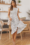 White Smocked Sleeveless Leopard Print Dress