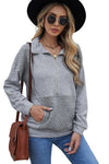 Grey Casual Pocket Quilted Patch Half Zipper Sweatshirt