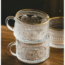  Vintage Embossed Glass Coffee Cup with Gold or Silver Rim