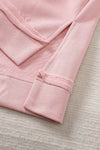 Pink Casual Frayed Trim Side Slit Loose Sweatshirt