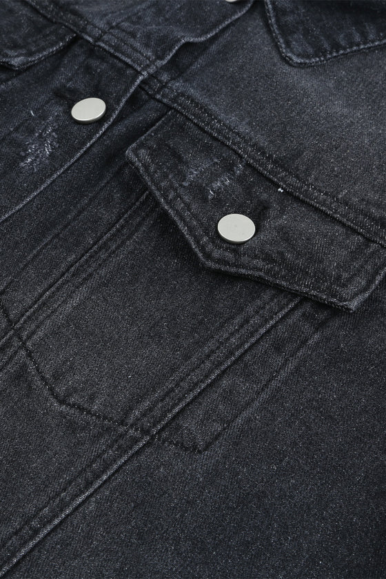 Black Casual Distressed Raw Hem Buttons Denim Jacket | Available in 3 Colors