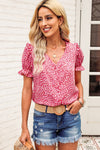 Pink Abstract Print V-Neck Blouse