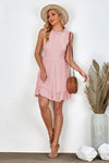 Pink Casual Pocketed Ruffle Babydoll Mini Dress