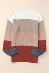 Red Color Block Casual Knit Pullover Sweater