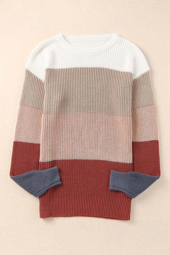 Red Color Block Casual Knit Pullover Sweater