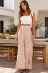 Khaki Boho Floral High Waist Wide Leg Flare Pants