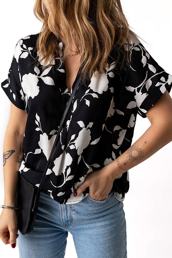 Floral Printed V Neck Short Sleeve Blouse | Available in 3 Colors