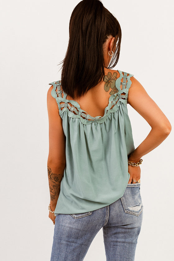 Pastel Green Crochet Square Neck Sleeveless Shirt