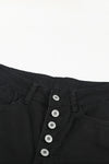 Black Buttons Frayed Cropped High Waisted Jeans | Additional Color Options