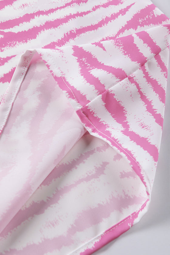 Pink Zebra Print V-Neck Roll Up Sleeve Blouse | Available in Black