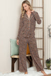 Leopard Print Lapel Neck Shirt and Drawstring Pants Loungewear Set