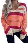 Peach Blossom Striped Pattern Knit V Neck Sweater | Other Colors Available