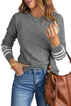 Green Casual Crew Neck Striped Sleeve Knit Sweater | Additional Colors Variants