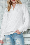 White Quilted V-Neck Solid Color Long Sleeve Top | Available in 4 Colors