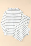 White Striped Print Long Sleeve Top & Drawstring Pants Pajamas Set