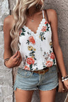 White Floral Print Lace V-Neck Cami