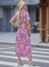 Abstract Print Wrap V Neck Flutter Sleeve Mid Length Summer Dress | Available in Blue