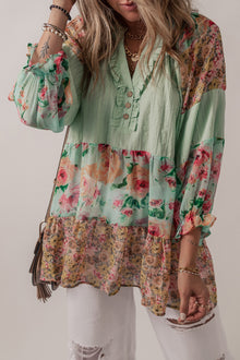  Green Floral Patchwork Blouse