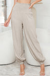 Beige Smocked High Waist Loose Jogger Pants