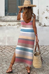 Multicolor Stripe Print Slit Maxi Tank Maxi Dress