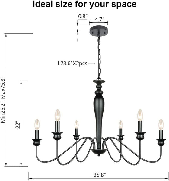 6 Head Black Iron Candle Style Chandelier