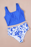 Blue Square Neck Sleeveless Floral Print Tankini Swimsuit | Available in 4 Styles